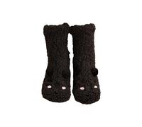 DSAoTeng Women Winter Cute Bear Embroidery Fuzzy Slipper Socks - Cozy Cotton Lining Plush Warm Mid Calf Non Slip Grippers Socks for Bed Sleeping Dorm home lounge Indoor Use (Black)