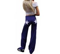 Women Y2K Star Embroidery Elastic Wide Leg Low Rise Flare Sweatpants-Casual Trendy Contrast Color Star Print Joggers Pants for Sports Daily Wear (Dark Blue,S)