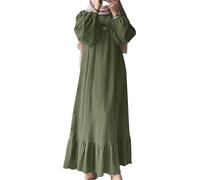 DSAoTeng Women's Abaya Long Sleeve Muslim Dress - Fall Elegant Solid Color Kaftan Maxi Dress with Ruffled Hem, Lightweight Modest Islamic Prayer Robe for Dubai, Casual Party (#5,L)
