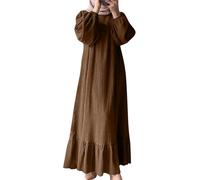 DSAoTeng Women's Abaya Long Sleeve Muslim Dress - Fall Elegant Solid Color Kaftan Maxi Dress with Ruffled Hem, Lightweight Modest Islamic Prayer Robe for Dubai, Casual Party (#3,3XL)