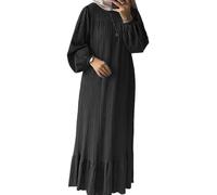 DSAoTeng Women's Abaya Long Sleeve Muslim Dress - Fall Elegant Solid Color Kaftan Maxi Dress with Ruffled Hem, Lightweight Modest Islamic Prayer Robe for Dubai, Casual Party (#4,5XL)