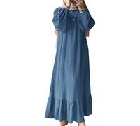 DSAoTeng Women's Abaya Long Sleeve Muslim Dress - Fall Elegant Solid Color Kaftan Maxi Dress with Ruffled Hem, Lightweight Modest Islamic Prayer Robe for Dubai, Casual Party (#2,5XL)
