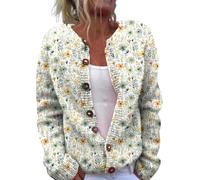 DSAoTeng Women's Christmas Sweaters Warm Open Front Button Knitted Cardigan-Stylish Cozy Jacket Fall Knitwear for Holiday Parties (Beige,L)