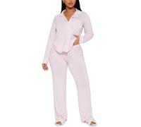DSAoTeng Women's Cotton Long Sleeve Pajamas Sets - Fall Winter Button Down Collar Shirt & Pants Soft Elastic Waist Sleepwear Breathable 2 Piece Loungewear Set for Home Hotel Travel (#1,XL)