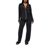 DSAoTeng Women's Cotton Long Sleeve Pajamas Sets - Fall Winter Button Down Collar Shirt & Pants Soft Elastic Waist Sleepwear Breathable 2 Piece Loungewear Set for Home Hotel Travel (#4,L)