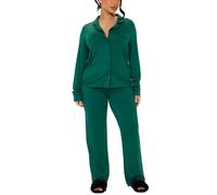 DSAoTeng Women's Cotton Long Sleeve Pajamas Sets - Fall Winter Button Down Collar Shirt & Pants Soft Elastic Waist Sleepwear Breathable 2 Piece Loungewear Set for Home Hotel Travel (#3,L)
