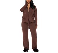 DSAoTeng Women's Cotton Long Sleeve Pajamas Sets - Fall Winter Button Down Collar Shirt & Pants Soft Elastic Waist Sleepwear Breathable 2 Piece Loungewear Set for Home Hotel Travel (#2,M)