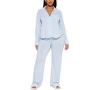 DSAoTeng Women's Cotton Long Sleeve Pajamas Sets - Fall Winter Button Down Collar Shirt & Pants Soft Elastic Waist Sleepwear Breathable 2 Piece Loungewear Set for Home Hotel Travel (#6,XXL)