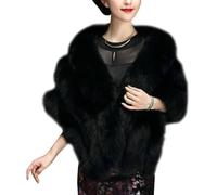 DSAoTeng Women's Faux Fur Shawl Wraps Stole-Plush Fluffy Solid Color Shawls Shrug for Winter Bridesmaids Bridal Wedding Evening Party Dress (Black,One Size)