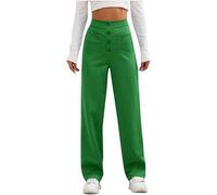DSAoTeng Women's High Waist Stretch Pants - Spring Casual Stretchy Straight Leg Trousers with Multiple Pockets, Button Elastic Waist Flexi Pants for Work Business Everyday Wear (Emerald Green,3XL)