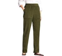 DSAoTeng Women's High Waisted Relax Fit Stretchy Corduroy Trousers-Casual Lightweight Straight Leg Pants with Elastic Waist for Everyday Lounge Office Wear Fall Winter (Army Green,L)