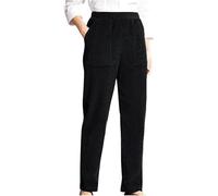 DSAoTeng Women's High Waisted Relax Fit Stretchy Corduroy Trousers-Casual Lightweight Straight Leg Pants with Elastic Waist for Everyday Lounge Office Wear Fall Winter (Black,3XL)
