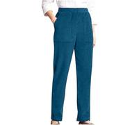 DSAoTeng Women's High Waisted Relax Fit Stretchy Corduroy Trousers-Casual Lightweight Straight Leg Pants with Elastic Waist for Everyday Lounge Office Wear Fall Winter (Blue,L)
