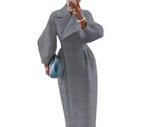 DSAoTeng Women's Lapel Double Breasted Long Lantern Sleeve Maxi Overcoat-Vintage Warm Wool Blend Trench Pea Coat Fall Winter Outerwear (gray,L)
