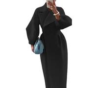 DSAoTeng Women's Lapel Double Breasted Long Lantern Sleeve Maxi Overcoat-Vintage Warm Wool Blend Trench Pea Coat Fall Winter Outerwear (black,M)