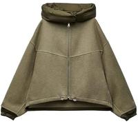 DSAoTeng Women's Oversized Padded Collar Zippered High Neck Loose Fit Jacket-Casual Fashion Long Sleeve Short Outerwear Winter Streetwear (S)