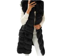 DSAoTeng Women's Solid Faux Fur Coats Warmer Gilets Jacket-Casual Elegant Long Plush Thick Faux Fur Sleeveless Open Front Vest Gilet for Outdoor Autumn Winter (Black,XXL)