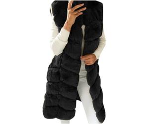 DSAoTeng Women's Solid Faux Fur Coats Warmer Gilets Jacket-Casual Elegant Long Plush Thick Faux Fur Sleeveless Open Front Vest Gilet for Outdoor Autumn Winter (Black,XXL)