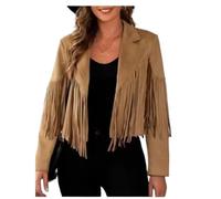 DSAoTeng Women's Vintage Long Sleeve Suede Tassel Jacket-Casual Fringe Western Faux Suede Cowboy Style Jacket Outerwear for Fall Winter Outfits (Dark brown,XL)