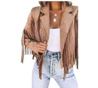 DSAoTeng Women's Vintage Long Sleeve Suede Tassel Jacket-Casual Fringe Western Faux Suede Cowboy Style Jacket Outerwear for Fall Winter Outfits (Brown,M)