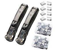 DSBGKJI 2 Pcs Handheld Reusable Creative Stapler Push Stapler Clips Paper Clamp Dispenser 40 Sheet, 100 Stainless Steel Refill Binder Clips for Office Document School Supplies