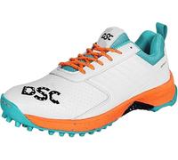 DSC Jaffa 22 Cricket Shoes | White/Orange | for Boys and Men | Lightweight | Embossed Design | 10 UK, 11 US, 44 EU