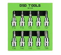 DSD TOOLS 10pc 3/8" Drive Tamper Proof/Star Bit Sockets T10 - T55 New DS1229