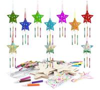 dsDAEDK Pack of 10 Star Wind Chime Craft Set Children, 3D Wind Chime Craft Wood, Creative Sets Wind Chime for Painting, Wind Chime for Painting Yourself for Children's Birthday Parties and Home Decor