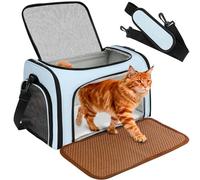 DSDCDJ Cat Transport Bag for Cats and Small Dogs - Foldable, Lightweight & Well Ventilated. With All-Weather Insert for Safe and Comfortable Transport to Vet, Travel & in the Car (Blue)