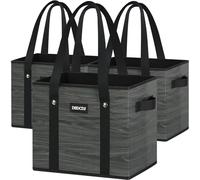 DSDCDJ Foldable Shopping Basket, Pack of 3, Sturdy Shopping Bag with Handle and Reinforced Base, Carry Bag, Picnic Basket, Transport Box, Carry Basket, Reusable Shopping Box, Grey, 33 x 26 x 28 cm