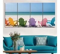 dsdsgog 4 Panel Canvas Art Print Beach Deck Chair Modern Seascape Painting Poster Wall Picture Painting for Home Decoration Mural 15x20cmx4 Frameless