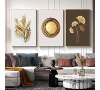 dsdsgog Abstract Modern Golden Leaf Wall Art Luxury Circle Poster and Print Nordic Canvas Painting Wall Pictures Living Room Decor 60x80cmx3 Frameless