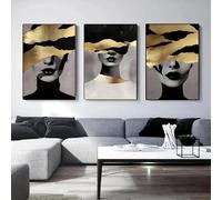 dsdsgog Black Gold Woman Head Print Canvas Painting, Luxury Figure Posters Wall Art, For Home Living Room Store, Painting Art Prints 70x100cmx3 Frameless