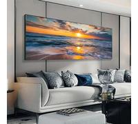 dsdsgog Classic Vintage Wall Art Sunset Nature Beach Ocean View Painting Canvas Prints Posters for Home Living Room Bedroom Decor 40x120cm(16x47inch InternalFrame