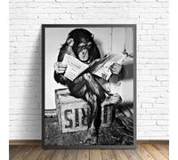 dsdsgog Funny Monkey Canvas Painting Reading Newspaper Posters and Prints Abstract Wall Art Pictures for Living Room Home Decor 40x60cm Frameless