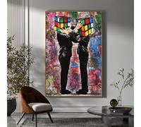 dsdsgog Mr Brainwash Rubik Art Canvas Painting Street Graffiti Art Poster and Prints Wall Art Nordic Picture for Living Room Decor 60x80cm Frameless