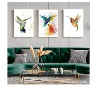 dsdsgog Picking Nectar Wall Art Canvas Painting Watercolor Prints Home Decor Pictures Living Room Colorful Hummingbird Posters 20x30cmx3 Frameless