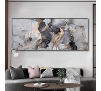 dsdsgog Posters and Prints Large Size Black Gold Flower Painting Canvas Wall Art Luxury Marble Texture Picture for Living room Decor 60x180cm Frameless
