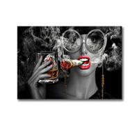 dsdsgog Red Lip Fashion Woman Black and White Cigarette Canvas Painting Posters Prints Wall Art Pictures for Living Room Home Decor 80x110cm Frameless