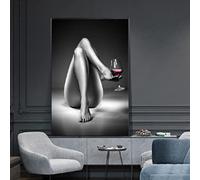 dsdsgog Sexy Woman Wine Glass Canvas Painting Black White Sexy Girl Posters and Prints Wall Art Pictures for Living Room Decor 40x60cm Frameless
