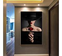 dsdsgog Sexy Woman With Red lips And Roses Posters and Prints Wall Art Canvas Painting Wall Pictures For Living Room Home Decor 60x80cm Frameless