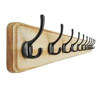 Dseap Coat Rack Wall: 97cm Long, Patented, Heavy-Duty, 10-Double-Hooks Wooden Wall Mounted Coat Rack Coat Hanger Hook Rail for Winter Coats Hat Jacket Clothing, Light Brown