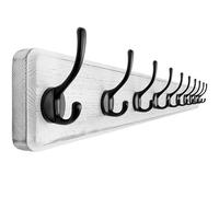 Dseap Coat Rack Wall: 97cm Long, Patented, Heavy-Duty, 10-Double-Hooks Wooden Wall Mounted Coat Rack Coat Hanger Hook Rail for Winter Coats Hat Jacket Clothing, White & Black