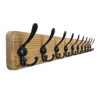 Dseap Coat Rack Wall - Heavy-Duty 97cm Long, with Reinforced 10 Custom Tri-Hooks, Solid Wood Wall Hanger for Coats Hat Jackets - Rustic Farmhouse Entryway Hallway Storage, Weathered Brown & Black