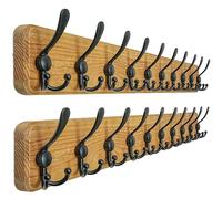 Dseap Coat Rack Wall - Heavy-Duty 97cm Long, with Reinforced 10 Custom Tri-Hooks, Solid Wood Wall Hanger for Coats Hat Jackets - Rustic Farmhouse Entryway Storage, Weathered Brown & Black, Pack of 2