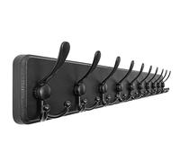 Dseap Coat Rack Wall - Heavy-Duty 97cm Long, with Reinforced 10 Custom Tri-Hooks, Solid Wood Wall Hanger for Coats Hat Jackets - Rustic Farmhouse Entryway Hallway Storage, Black