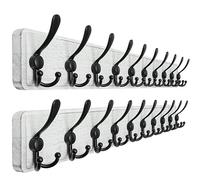 Dseap Coat Rack Wall - Heavy-Duty 97cm Long, with Reinforced 10 Custom Tri-Hooks, Solid Wood Wall Hanger for Coats Hat Jackets - Rustic Farmhouse Entryway Storage, White & Black, Pack of 2