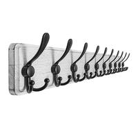 Dseap Coat Rack Wall - Heavy-Duty 97cm Long, with Reinforced 10 Custom Tri-Hooks, Solid Wood Wall Hanger for Coats Hat Jackets - Rustic Farmhouse Entryway Hallway Storage, White & Black