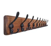 Dseap Coat Rack Wall - Heavy-Duty 97cm Long, with Reinforced 10 Custom Tri-Hooks, Solid Wood Wall Hanger for Coats Hat Jackets - Rustic Farmhouse Entryway Hallway Storage, Natural & Black