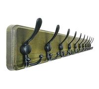 Dseap Coat Rack Wall - Heavy-Duty 97cm Long, with Reinforced 10 Custom Tri-Hooks, Solid Wood Wall Hanger for Coats Hat Jackets - Rustic Farmhouse Entryway Hallway Storage, Weathered Green & Black